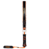 Vertikales Bild des NOX ML10 QUANTUM 3K Miguel Lamperti Padelschlägers vor schwarzem Hintergrund. Der Schläger besticht durch eine stilvolle Mischung aus Schwarz, Weiß und Orange und verfügt über ein auffälliges Branding und eine befestigte Handschlaufe am Griff.