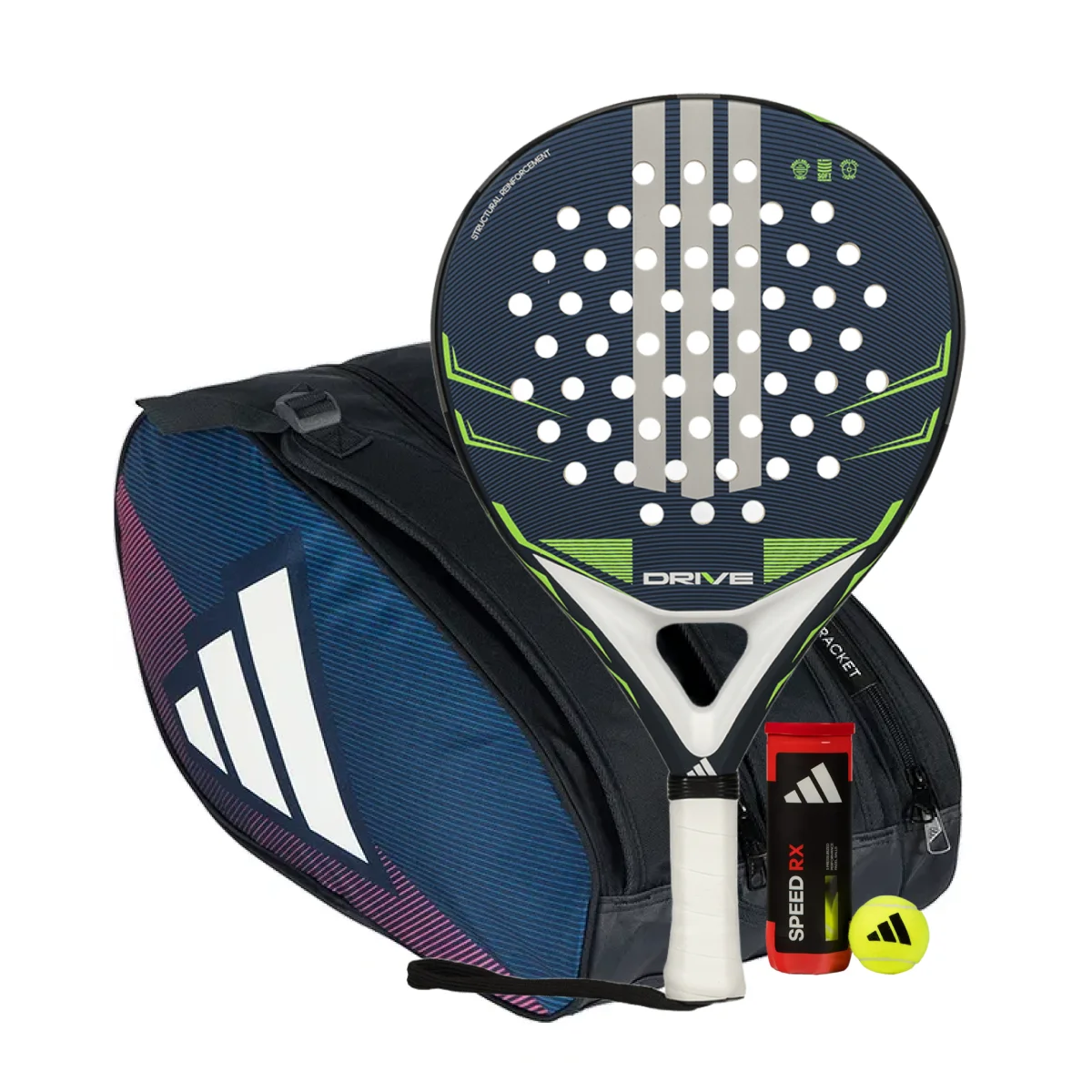 Adidas Padel Set Drive Blue + Adidas Control Padeltasche Black/Red + Adidas Padelbälle Dose