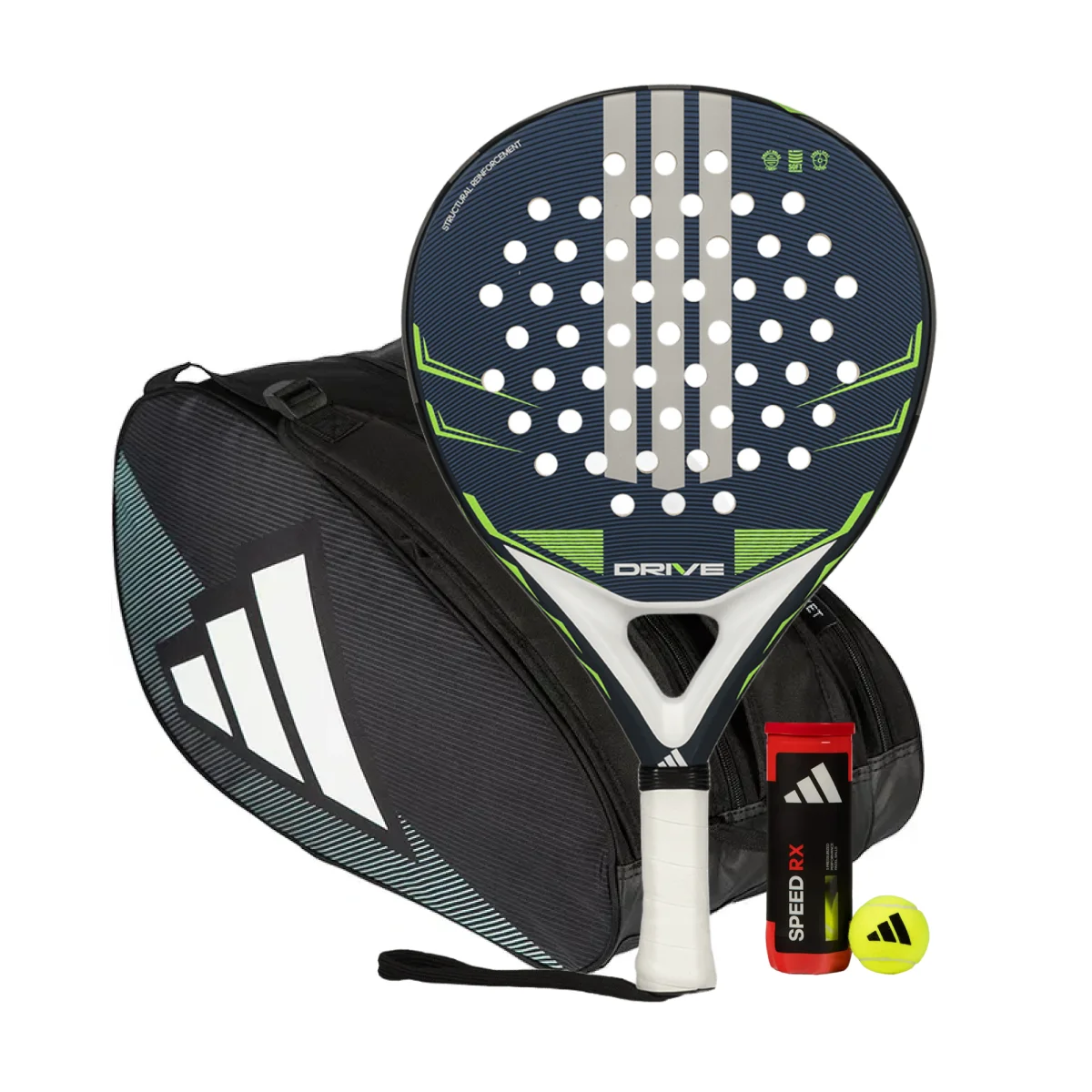 Adidas Padel Set Drive Blue + Adidas Control Padeltasche Black/Blue + Adidas Padelbälle Dose