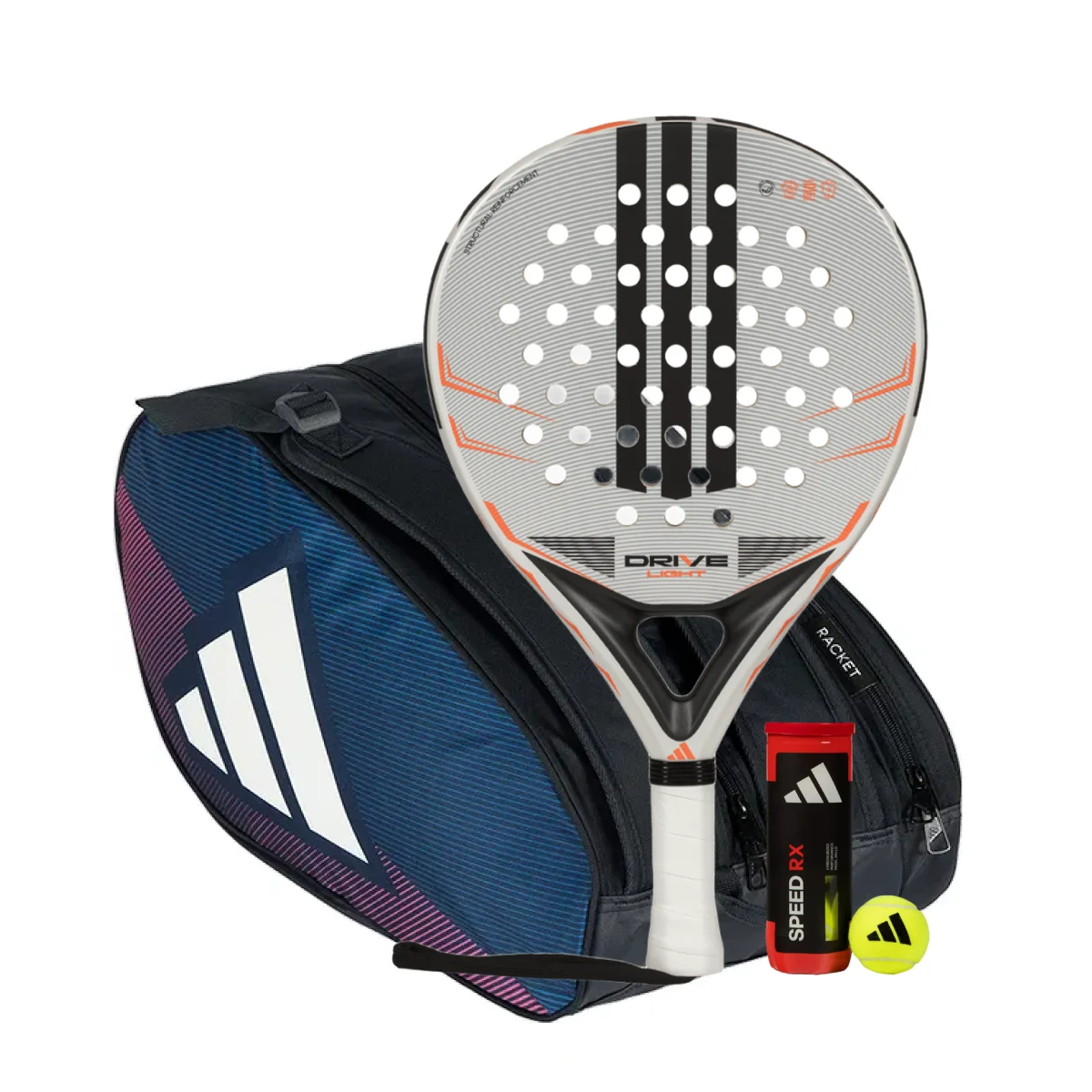 Adidas Padel Set Drive Light + Adidas Control Padeltasche Blue/Red + Adidas Padelbälle Dose