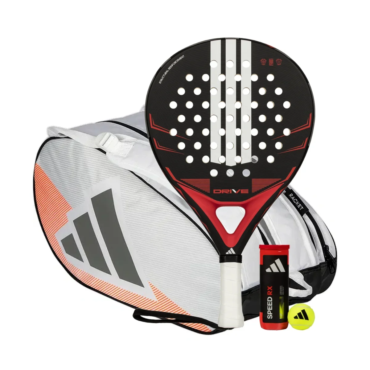 Adidas Padel Set Drive Black + Adidas Control Padeltasche White + Adidas Padelbälle Dose