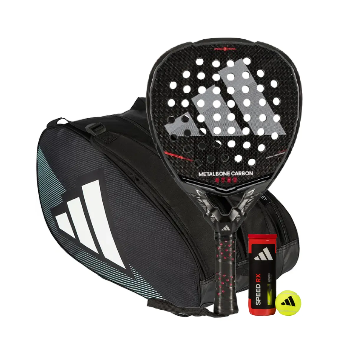 Adidas Padel Set Metalbone Carbon + Adidas Control Padeltasche Black/Blue + Adidas Padelbälle Dose