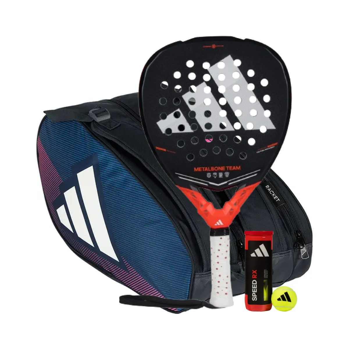 Adidas Padel Set Metalbone Team + Adidas Control Padeltasche Black/Red + Adidas Padelbälle Dose